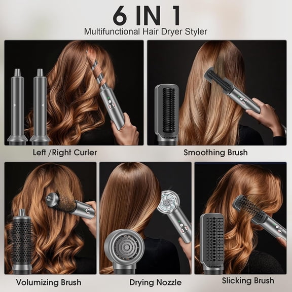 Professional Hot Air Styler & Drying System, 6 in 1 Powerful Hair Dryer Brush Styling Without Heat Damage, with Air Curler, Hair Dryer, Volumizer, Hair Straightener, Smooth Comb