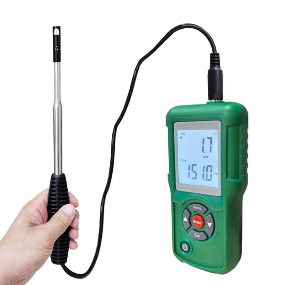 Professional Hot Wire Anemometer Wind Speed Meter & Air Flow Measurement for HVAC, Measures CFM/CMM, Temperature (/), Ventilation Ducts, Fans | Auto-Off & Backlit LCD Display