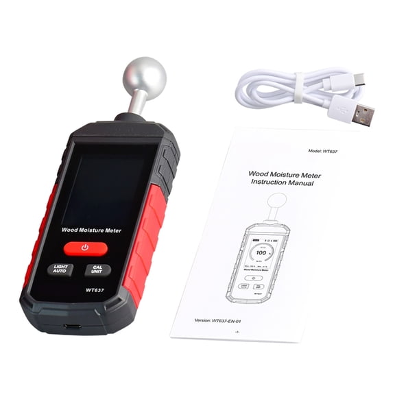 Digital Moisture Tester Tool With Ball Probe For Building Materials 5-40mm Detection Rechargeable Temperature Monitoring