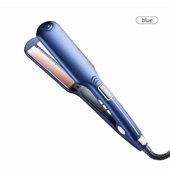 Professional Infrared Flat Iron for Curls and Straight Hair, Salon-Quality Styler with Wide Plates for a Frizz-Free, Shiny Finish, Dual Voltage for Travel，blue
