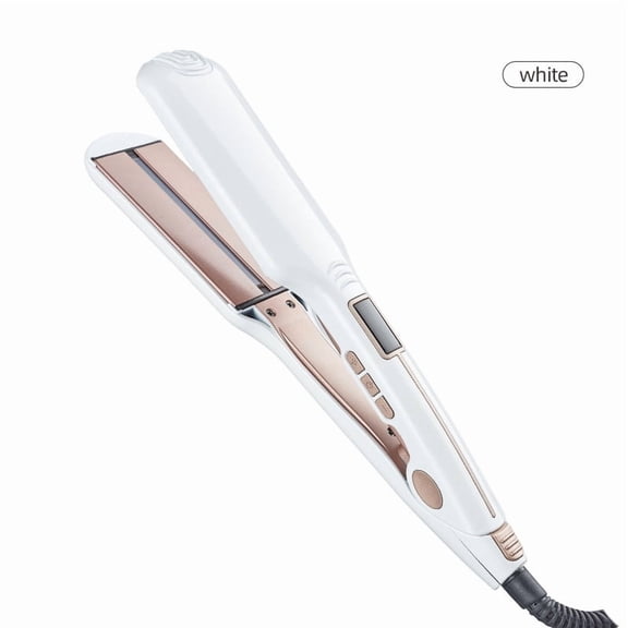 Professional Infrared Flat Iron for Curls and Straight Hair, Salon-Quality Styler with Wide Plates for a Frizz-Free, Shiny Finish, Dual Voltage for Travel,white