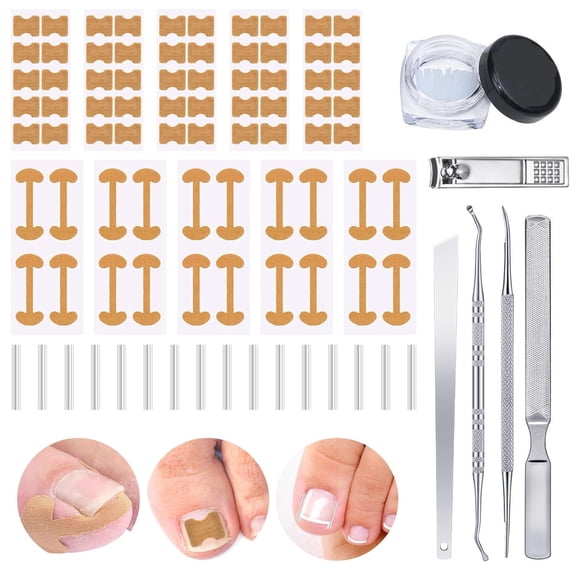 Professional Ingrown Toenail Corrector Set with Breathable Ingrown Nail Correction Patch, Curved Toenails Corrector Strips, Painless File and Lifter Pedicure Tools for Women Man