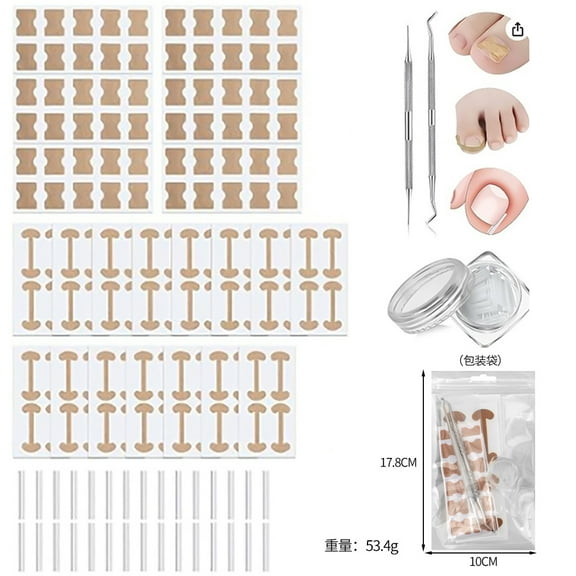 Professional Ingrown Toenail Set with Breathable Ingrown Toenail Strips, Curved Toenails Corrector Patch, Painless File and Lifter Pedicure Tools