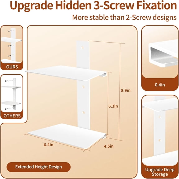 Professional Invisible Floating Book Shelves for Wall, 6 Tier Vertical Spine Book Tower Hanging Bookshelves, Wall Mounted & Space Saving, Heavy Duty Metal Book Organizer for Home Office, 3 Pack White