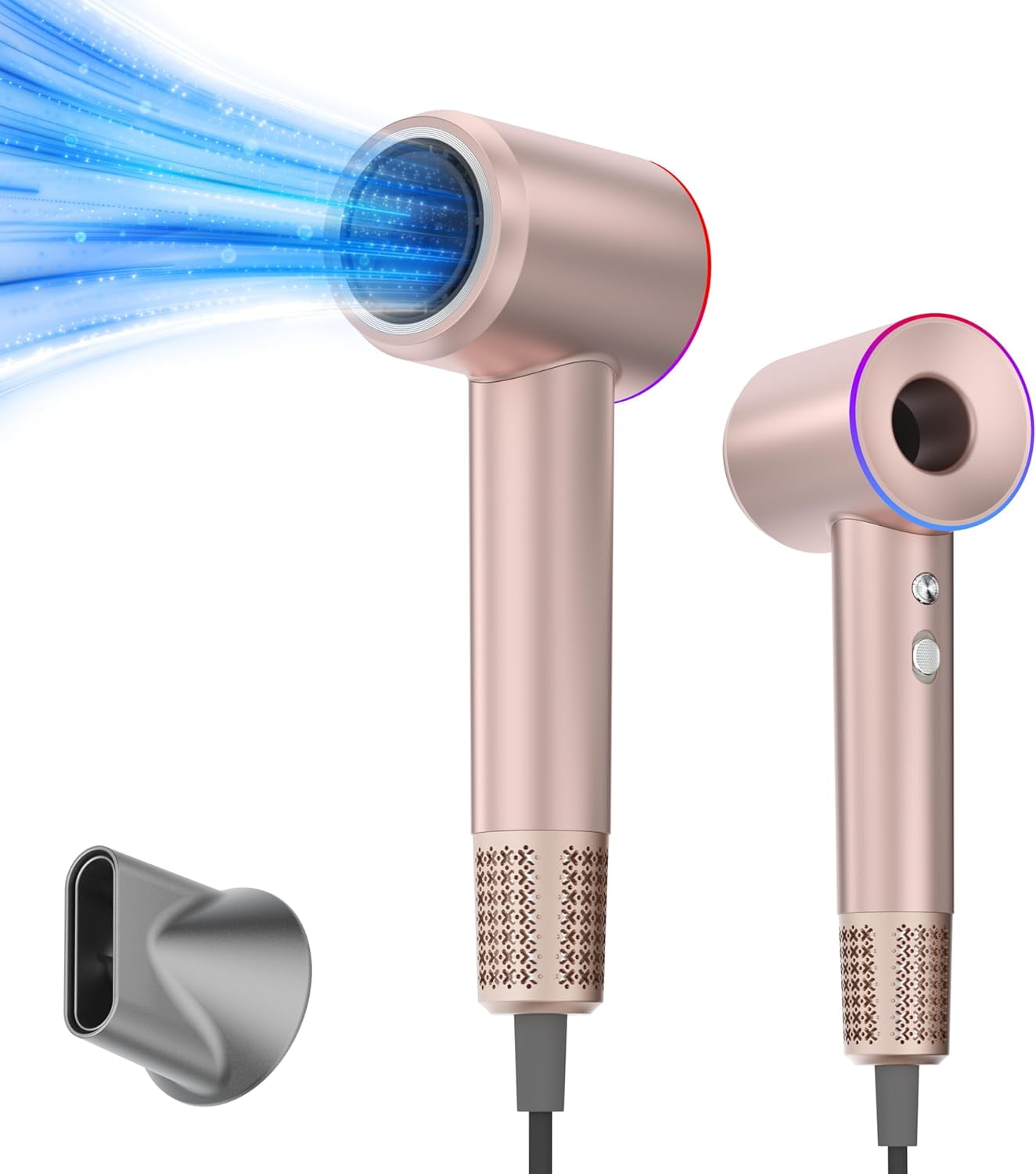 Professional Ionic Hair Dryer, 1800W High Speed Blow Dryer for Home Salon, Real 200 Million Negative Ions, 120,000 RPM Brushless Motor for All Hair Types (Pink)