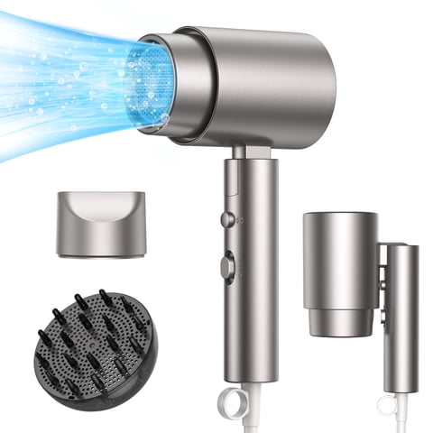 Professional Ionic Hair Dryer, 2200W Power Blow Dryer with Concentrator and Nozzle Diffuser Attachments, Foldable & Protable Design for Home and Travel