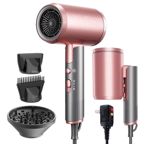 Professional Ionic Hair Dryer, Powerful 1600W & 3 Heat Settings Fast Drying Low Noise Blow Dryer with 2 Concentrator Nozzle 1 Diffuser Attachments for Home Salon Travel, ALCI Safety Plug