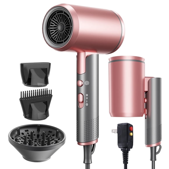 Professional Ionic Hair Dryer, Powerful 1800W & 3 Heat Settings Fast Drying Low Noise Blow Dryer with 2 Concentrator Nozzle 1 Diffuser Attachments for Home Salon Travel, ALCI Safety Plug