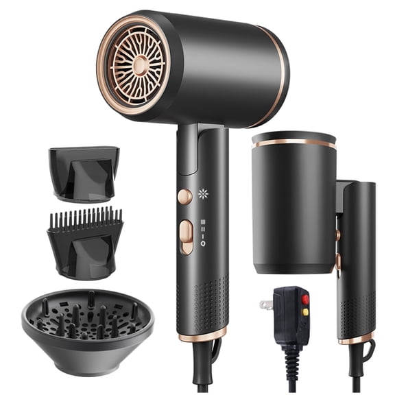 Professional Ionic Hair Dryer, Powerful 1800W & 3 Heat Settings Fast Drying Low Noise Blow Dryer with 2 Concentrator Nozzle 1 Diffuser Attachments for Home Salon Travel, ALCI Safety Plug