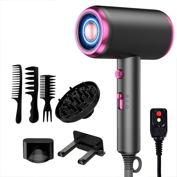 Professional Ionic Hair Dryer, Powerful 1800W Fast Drying Low Noise Blow Dryer with Concentrator Nozzle Diffuser Attachments for Home Salon Travel