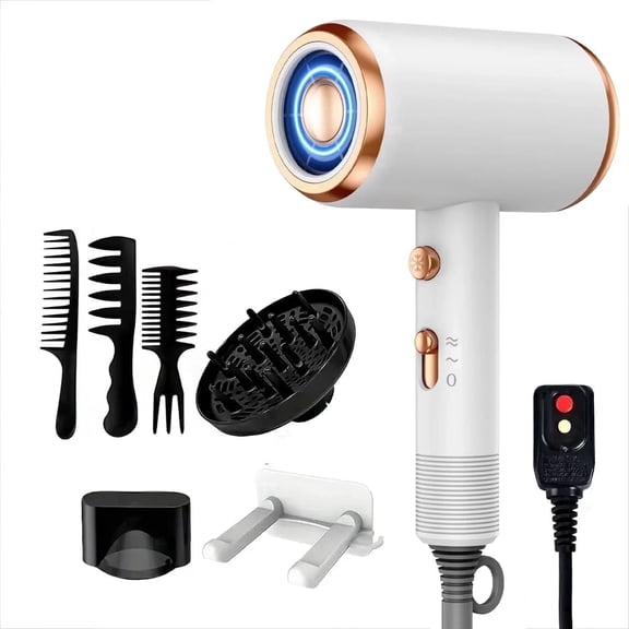 Professional Ionic Hair Dryer, Powerful 1800W Fast Drying Low Noise Blow Dryer with Concentrator Nozzle Diffuser Attachments for Home Salon Travel,ALCI Safety Plug