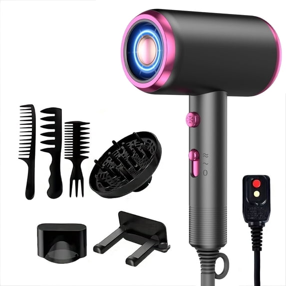 Professional Ionic Hair Dryer, Powerful 1800W Fast Drying Low Noise Blow Dryer with Concentrator Nozzle Diffuser Attachments for Home Salon Travel,ALCI Safety Plug