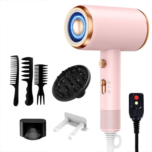 Professional Ionic Hair Dryer, Powerful 1800W Fast Drying Low Noise Blow Dryer with Concentrator Nozzle Diffuser Attachments for Home Salon Travel,ALCI Safety Plug