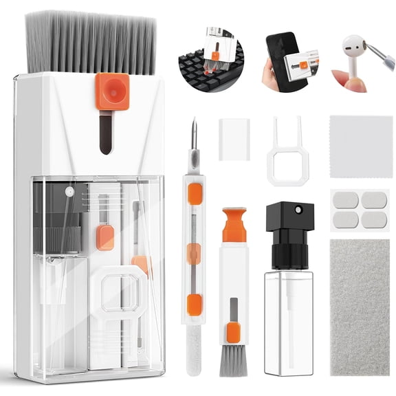 Professional Keyboard Cleaner Laptop Cleaning Kit - Keyboard Cleaning Kit for Computer MacBook iPhone AirPods iPad - Laptop Cleaner with Retractable Brush, 15ml Spray, Microfiber Cloth, Keycap Puller