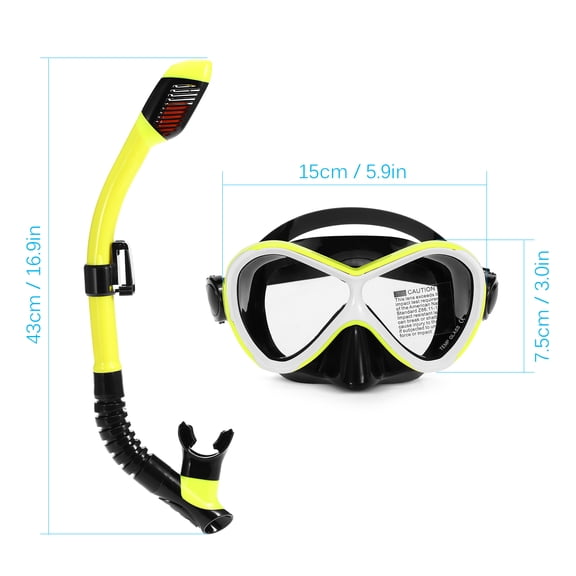 Professional Kids Snorkeling Gear Dry Top Snorkel Set with Anti-Fog Panoramic View Tempered Glass Swimming Goggles for Junior Youth Scuba Diving Training (Yellow, Pack of 1, 16.9 inches / 43 cm)