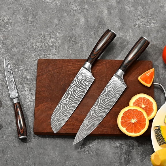 Professional Kitchen Chef Knife Sets, Premium High Carbon German Steel 3 pcs Knife Set, Ergonomic Forged Pakkawood Handle, Chef, Santoku & Utility Knife, With Premium Gift Box, for Family