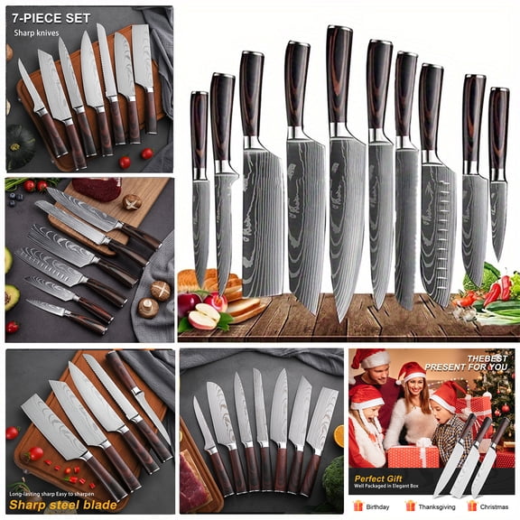 Professional Kitchen Knife Set, Damascus Patterned Chef'S Knife, Kitchen Additions, Stainless Steel Chef'S Knife, Versatile Boning Knife, Chef'S Knife, Fruit Knife, Carving Knife