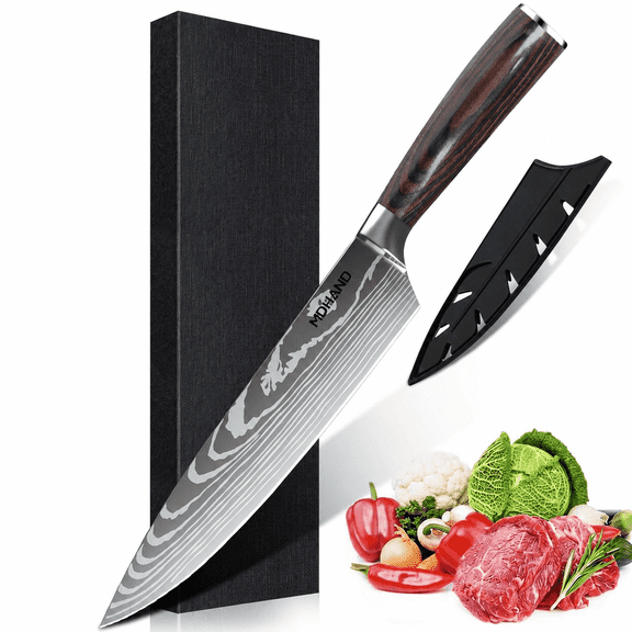 MDHAND 8 Inch Chef Knife With Sheath, High Carbon Stainless Steel Kitchen Knife with Ergonomic Handle