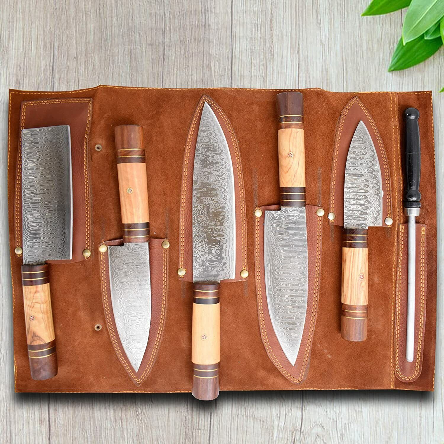 Professional Kitchen Knives Custom Made Damascus Steel 5 pcs of