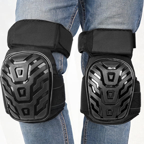 Professional Knee Pads for Work, Construction Knee Pads for Men, Heavy Duty Comfortable Anti-slip Foam Gel Knee Pads for Gardening, Flooring and Cleaning, Strong Double Straps, Black