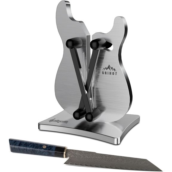 Professional Knife Sharpener with 3-Action Tungsten Carbide Blades Silver Guitar Shape