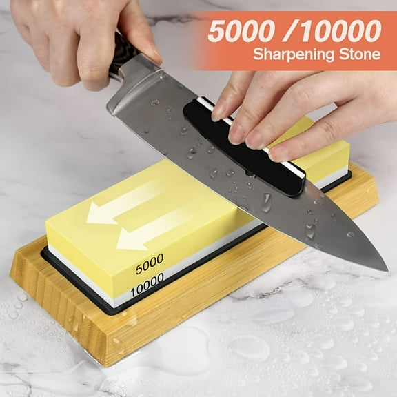Professional Knife Sharpening Stone - 5000/10000 Grit, Dual-Side Polishing, Stone Material, with Waterstone & Rubber Stone Holder, for Kitchen Cutlery & Outdoor Blades, Ideal for Home & Outdoor Use