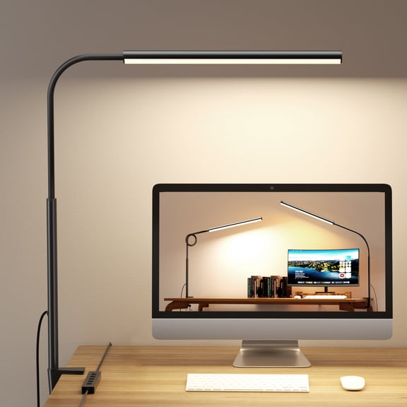 Professional LED Desk Lamp with Heavy Duty Clamp - 360 Adjustable Gooseneck, 5 Lighting Modes & 10 Brightness Levels, Eye Strain Relief for Home Office
