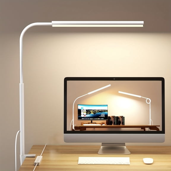 Professional LED Desk Lamp with Heavy Duty Clamp, 360° Adjustable Gooseneck, 5 Lighting Modes & 10 Brightness Levels, Eye Strain Relief for Home Office