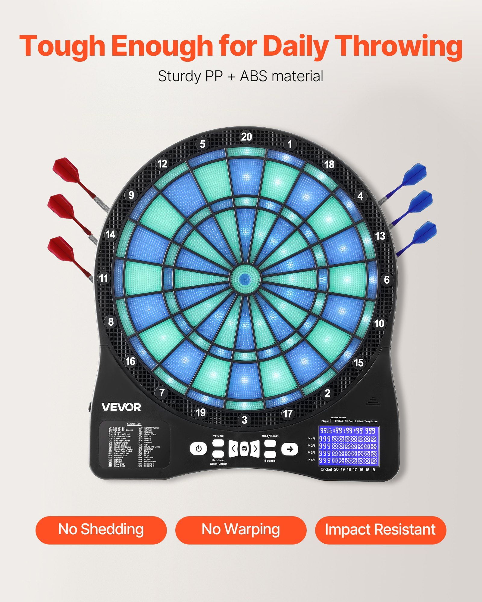 Professional LED Electronic Dart Board with 500+ Game Variations, Cricket Scoring LCD, 6 Darts & 50 Tips, Up to 8 Players - Ideal for Parties & Training