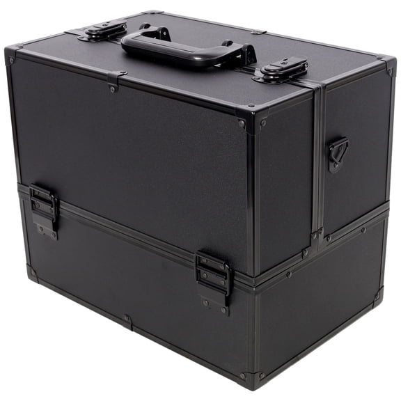 Professional Large Makeup Train Case, 14 Inch Lockable Cosmetic Organizer Box with 6 Adjustable Trays, Hard Shell Storage for Makeup Artist, Nail Tech, Travel - Black