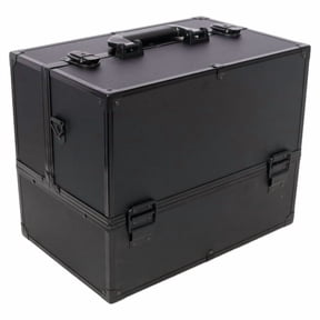 Professional Large Makeup Train Case 14 Inch Lockable Cosmetic Organizer Box with 6 Adjustable Trays & Spacious Bottom Compartment, Portable Makeup Case for Travel or Home, Black