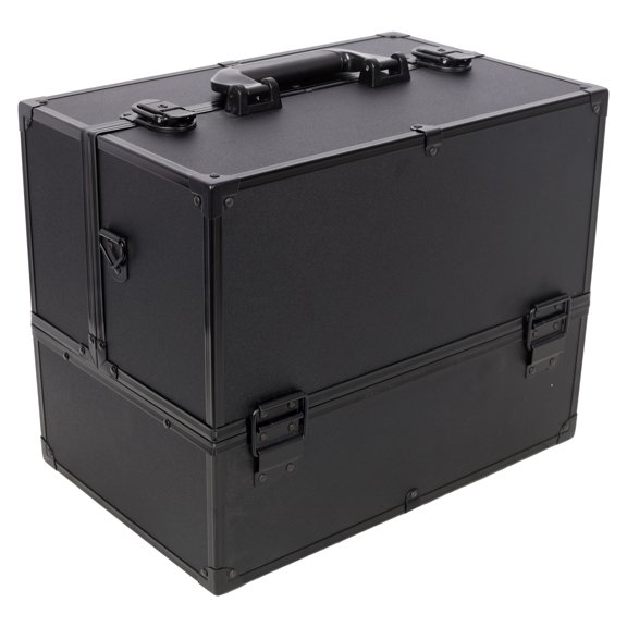 Professional Large Makeup Train Case,14Inch Lockable Cosmetic Organizer Box With 6 Adjustable Trays And Spacious Compartments,Black