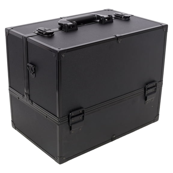 Professional Large Makeup Train Case,14Inch Lockable Cosmetic Organizer Box with 6 Adjustable Trays and Spacious Compartments,Black