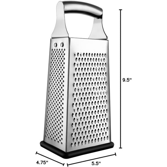 Professional Large Parmesan Cheese Grater, 4 Sided Stainless Steel Kitchen Shredder with Handle - Dishwasher Safe