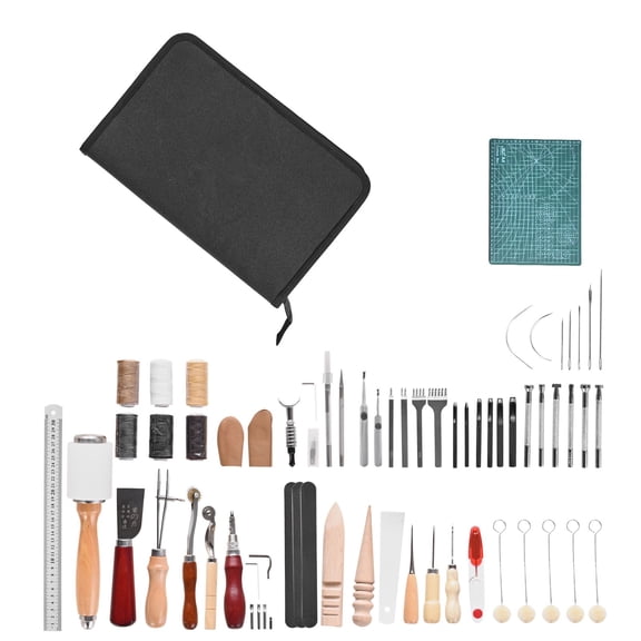 Professional Leather Crafting Kit,59-Piece Complete Set with Heavy-Duty Roll for Embossing,Engraving&Sewing | Perfect for Leatherwork,DIY Enthusiasts&Artisans