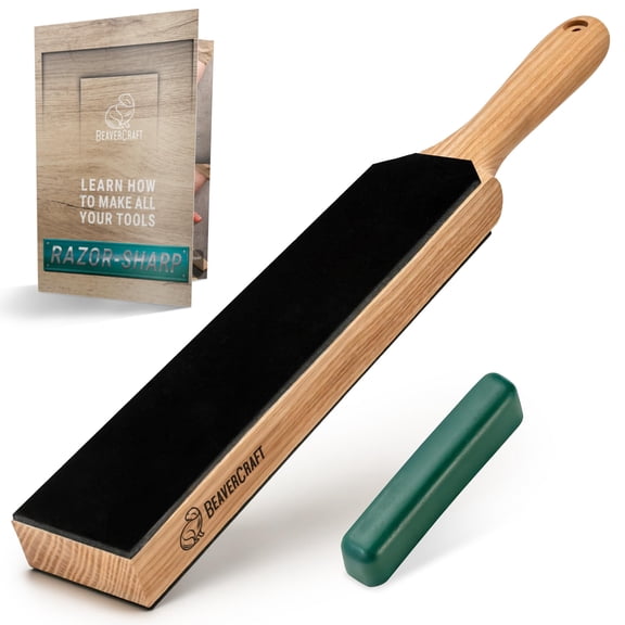 Professional Leather Strop for Knife Sharpening, 14" Stropping Block with Polishing Compound, Ideal for Woodcarvers and Chefs, Sharp Edge Maintenance, Black