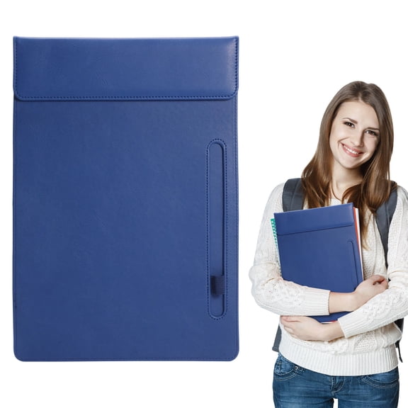 Professional Leather Writing Clipboard A4 with Pen Loop, Smooth Surface Document Organizer for Business School Nursing Home Fieldwork & Inventory Checks, Scratch-Resistant, Dark Blue, By Harlik