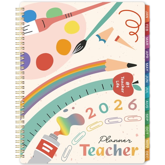 Professional Lesson Planner for Academic Year 2026, Jan 2026 to Dec 2026 Teacher Schedule Organizer, 8.5 by 11 Inches with Functional Inner Pocket and Vibrant Index Tabs, Multicolor