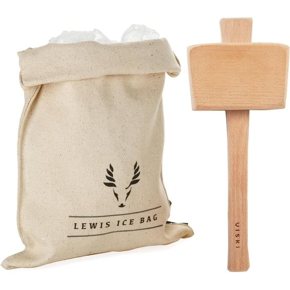 Professional Lewis Ice Bag and Mallet, Manual Ice Crusher, Ice Crushers for Home Use, Bartender Kit & Bar Tools Kitchen Accessory, 12"
