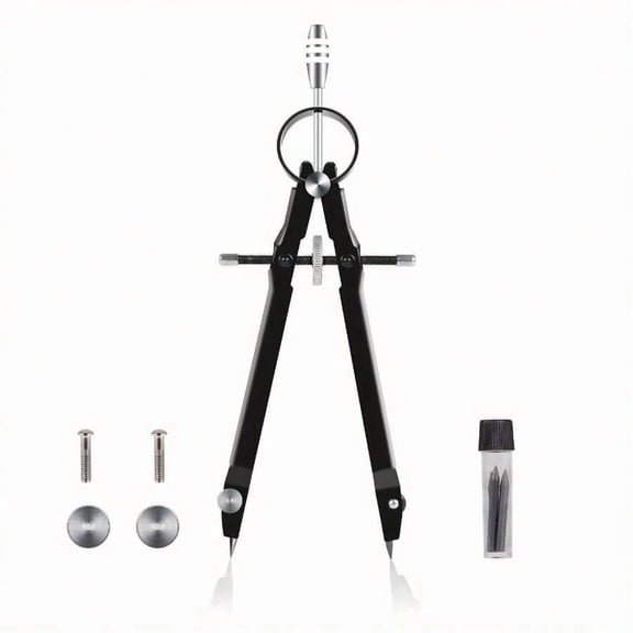 Professional Lockable Metal Geometry Compass Set, Durable Precision Drawing Compass for Plane and Solid Geometry Drafting