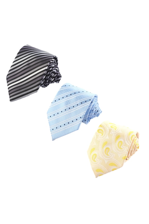 Professional Look Men's Classic Tie Set - 3 Pack Featuring Woven Jacquard Stripe Design on High-Quality Silk Polyester Material