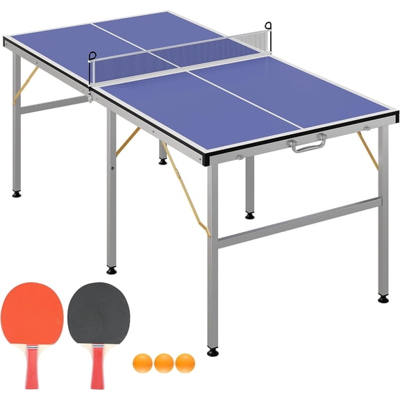 Professional MDF Ping Pong Table, 63 FT Foldable Ping Pong Table Set with Net,Net, 2 Table Tennis Paddles and 3 Balls,Easy to Store and Transport, Blue