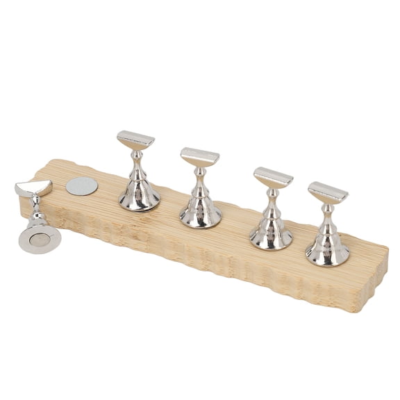 Professional Magnetic Nail Art Stand with Wave Edge Wooden Base and Secure Alloy Holders for Press on Nails Display and Beginner Practice 12.0x6.0 Inches / 30.5x15.2 cm