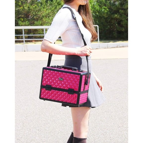 Professional Makeup Artist Travel Cosmetic Train Case w/ 3 Tier Side Extendable Trays Aluminum Hard Case