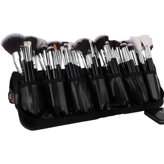 Professional Makeup Brush Organizer Bag - Leather Travel Case | Portable Bag with Multiple Pockets, for Makeup Artists & Daily Use to Hold & Protect Brushes Efficiently