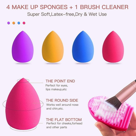Professional Makeup Brush Set, 2 Silicone Face Mask Brushes,4 Blender Sponge,1 Brush Cleaner Premium Synthetic Foundation Brush Blending Face Powder Blush Concealers Eye Shadows