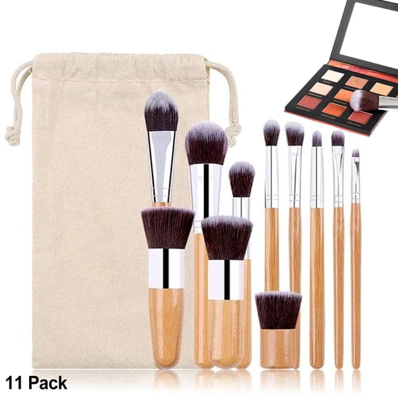 Professional Makeup Brushes Set with Storage Bag, Bamboo Handle Material, Premium Synthetic Soft Bristles for Blending Foundation Powder Blush Eyeshadow (11 Pack)