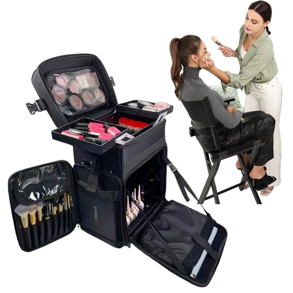 Professional Makeup Case with Wheels & Telescopic Handle Oxford Fabric Large-Capacity Cosmetic Trolley for Brow Embroidery, Nail & Lash Artists
