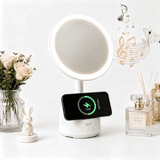 Makeup Mirror with Lights, Touch Control Vanity Mirror, LED Makeup Mirror with Bluetooth Speaker & Wireless Charging, Women Gift White