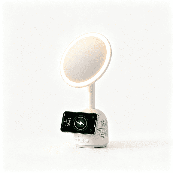 3-in-1 Lighted Vanity Mirror with Bluetooth Speaker & Wireless Charging, 7.5" LED Makeup Mirror with Lights 3 Colors Dimmable, Phone Holder Touch Keys,Round White